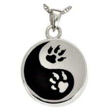 Cat Paw Yin Yang Ash Holder Cremation Urn Pendant Necklace Sterling Silver