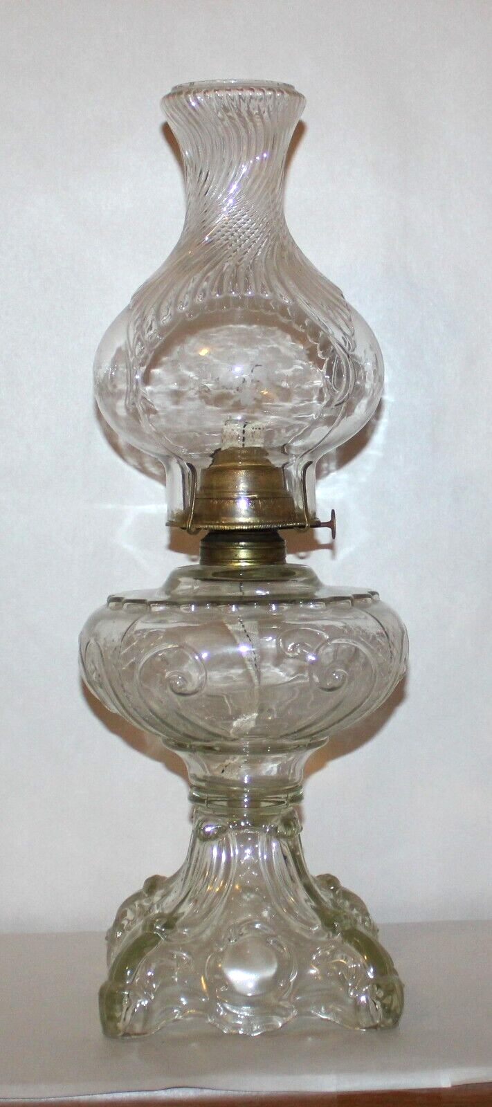 Antique 1900's Princess Feather Oil Lamp W/Rare Original Lamp Chimney