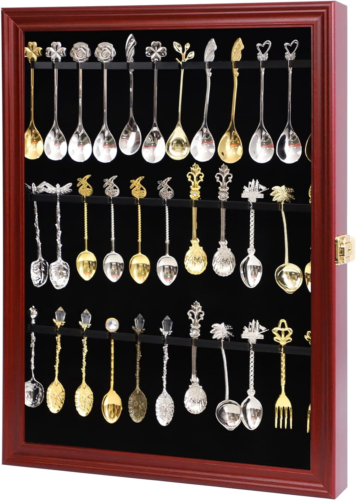 36 cucchiaini da tè souvenir collezione scaffale da collezione montaggio a parete legno con - Foto 1 di 7