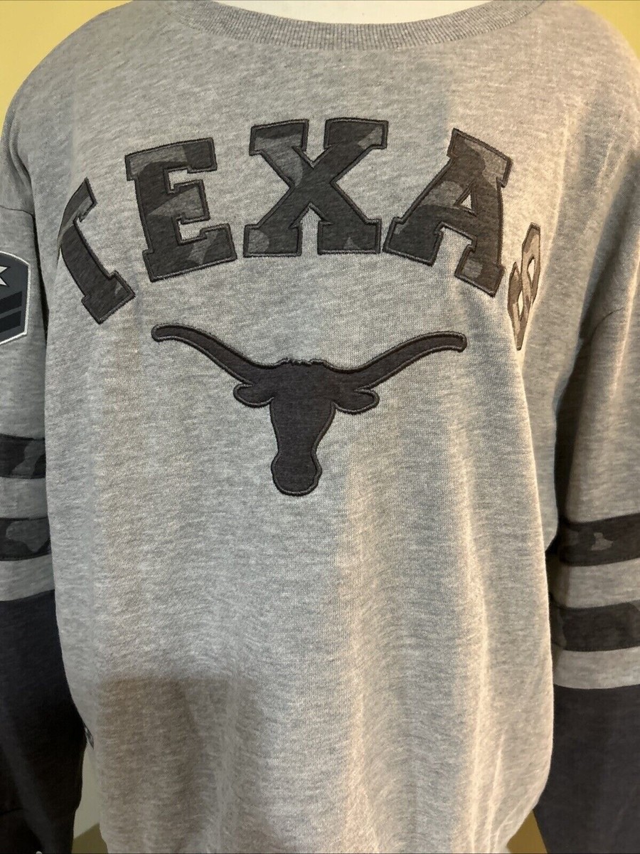 ハンドメイドv NEW Texas Longhorns OHT Colosseum Grey Camo LS Crew Neck