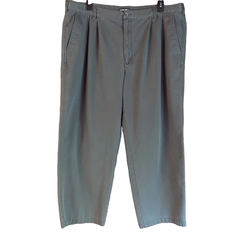 Pantalones Cherokee Para Hombre Verde Oscuro Caqui Plisados Delanteros Pierna Recta Usados en Excelente Condición - 44 x 30 Foto 2 de 4
