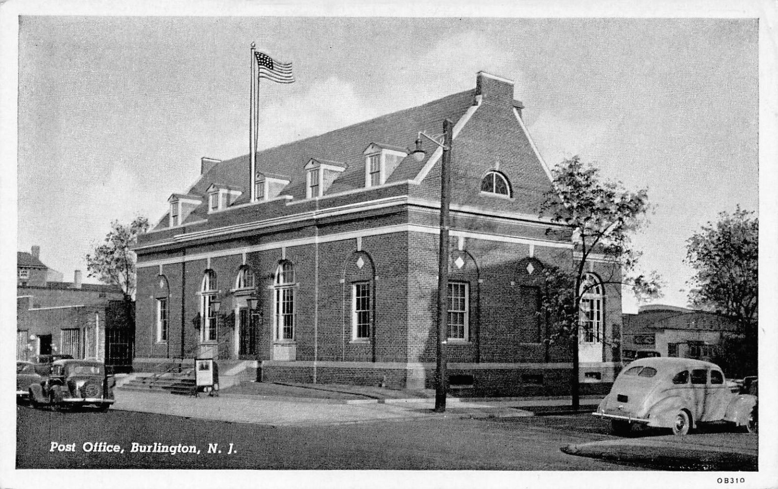 Burlington Post Office Vtg Cars Street Scene Burlington,NJ Vtg 1940's