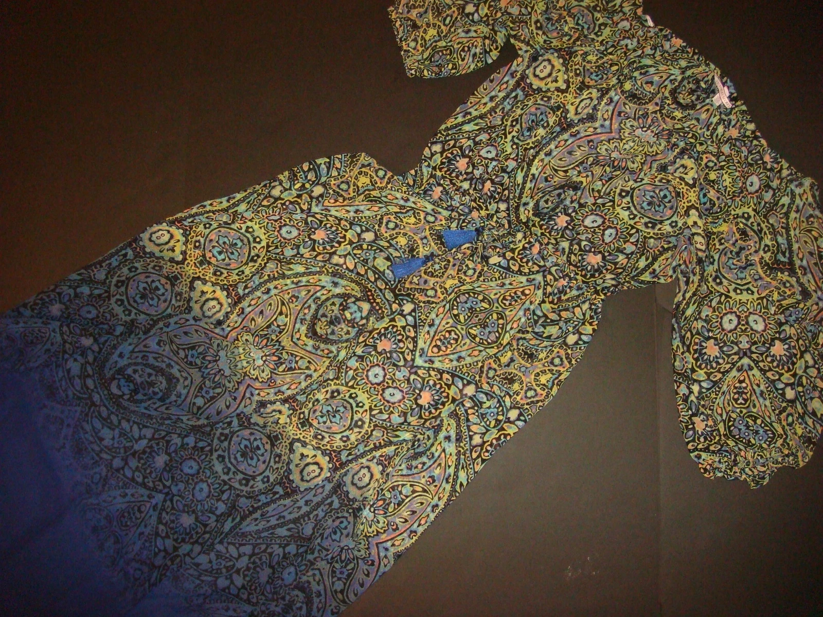 UNDERCOVER Victoria's Secret S MAXI ABITO COPRICOSTUME VESTITO chiffon verde blu MOSAICO GIARDINO