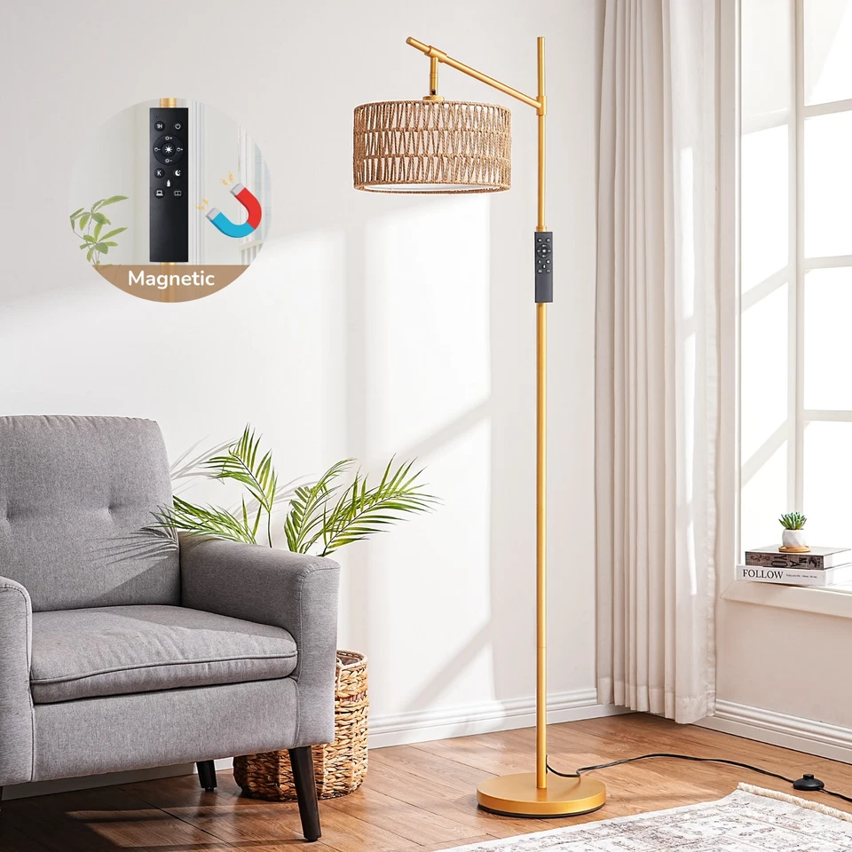 EDISHIN 63.7''Arched/arc Rattan Floor Lamp With Bulb And Remote Control Included - Image 2 of 4