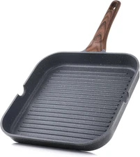 Nonstick Grill Pan for Stove Tops, Versatile Griddle with Pour Spouts, Square Bi