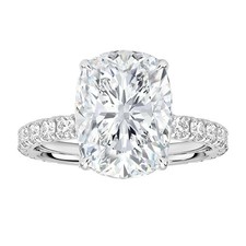 1.75-5.75 CT Hidden Halo Cushion Cut Lab Grown Diamond Engagement Ring in 18k WG