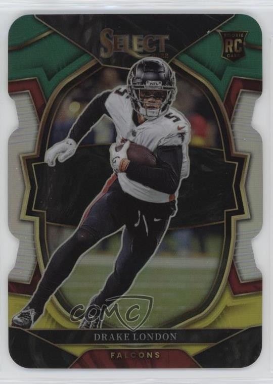 2022 Panini Select Concourse Green & Yellow Prizm Die-Cut Drake London Rookie RC