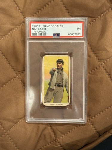 T206 El Principe De Gales Nap Lajoie Throwing PSA 1 Rare Back