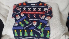 H M Unisex Kids Christmas Pullover Sweater Santa Penguin Navy US 4-6Y