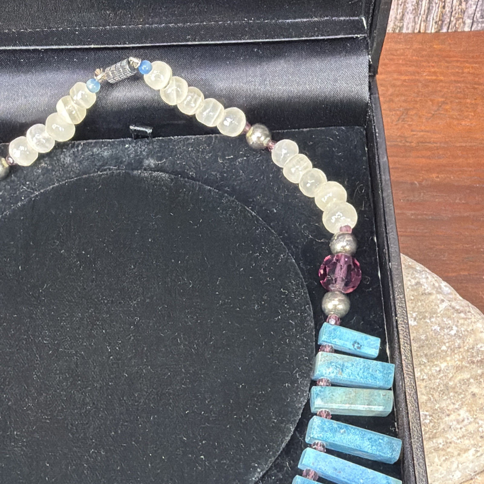 Turquoise Rectangular Bar Necklace Amethyst Silve… - image 11