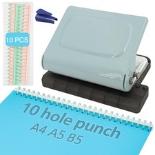 10-Hole Binding Machine for Planner (Blue) - Manual Punch with 10 Multi-Color...