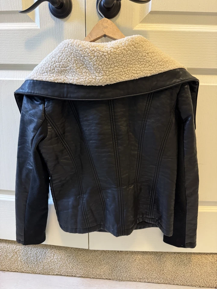 SAM EDELMAN женщин Кейтлин авиатор куртка из искусственной кожи шерпа Moto черный маленький - Изображение 2 из 4