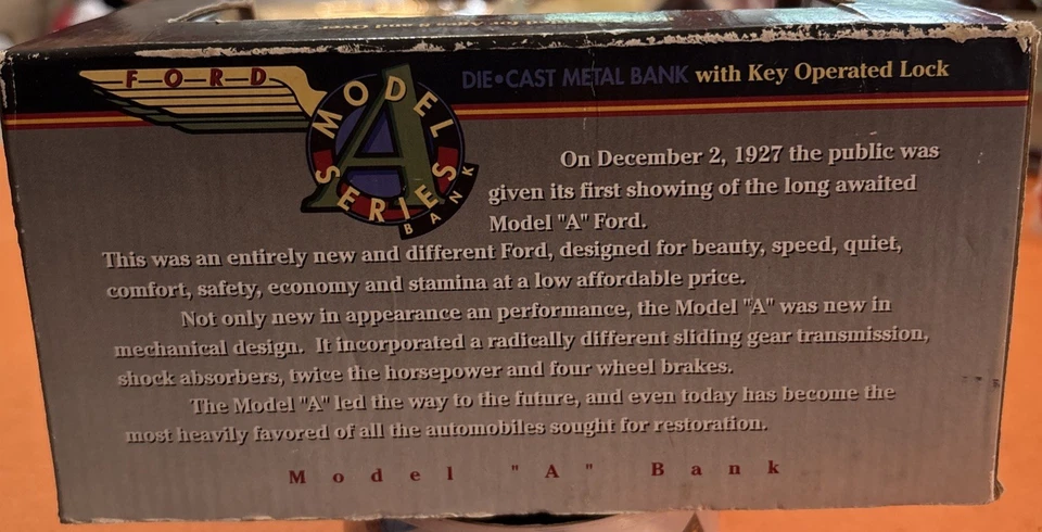 Ford Model "A" Billy Ray Cyrus Locking Coin Bank Vintage 1992 New  - Image 3 of 4