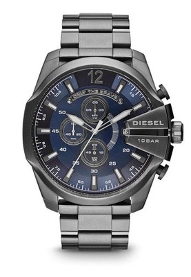 Unbenutzte DIESEL Mega Chief DZ4329 Blau Stahl Chrono Herrenuhr in Box