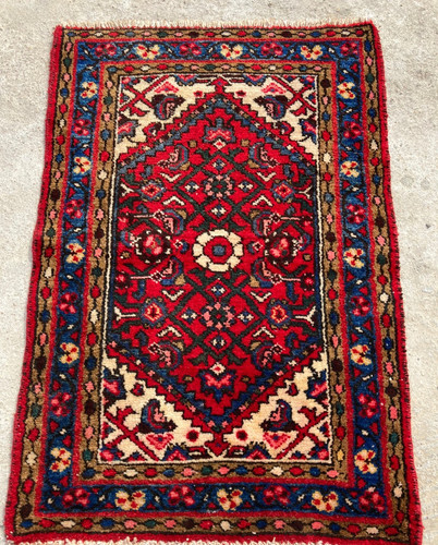 Vintage Hand Made Traditional Rug Oriental Wool Multicolor Carpet 83x57 cm