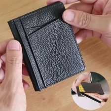 Mens Minimalist Wallet Front Pocket Slim Wallet Genuine Leather ID Card Holder
