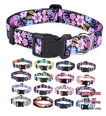 Mihqy Dog Collar with Bohemia M (Neck 12.9-21.6'', Width 3/4'') Floral Pink