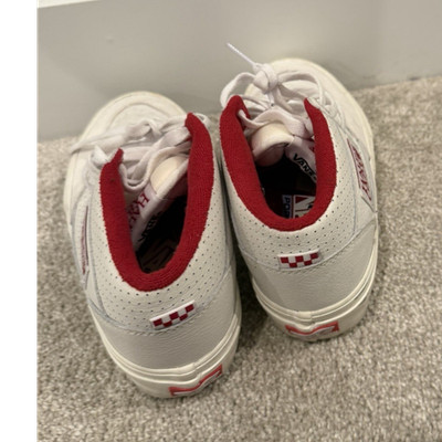 VANS Half Cab Men's Mid Top Lace Up Athletic Sneakers Solid White Red