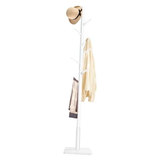 Freestanding White Coat Rack with Stable Square Base for Clothes