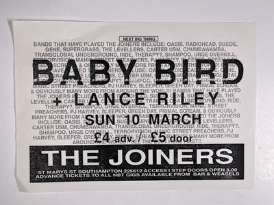 Baby Bird Lance Riley Flyer Original Joiners Arms Southampton 10. März 1996