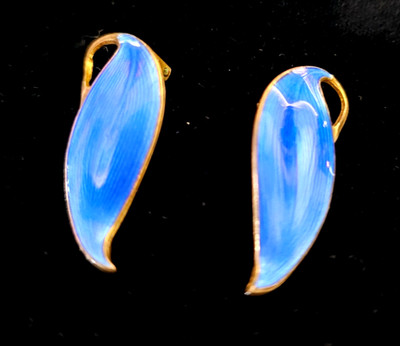 Vintage Finn Jensen Norway Sterling Silver 925 Blue Enamel Earrings 5.8 g