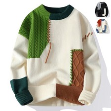 Winter Fashion Men's Knit Pullover Sweater Long Sleeve handmade Colorblock Top