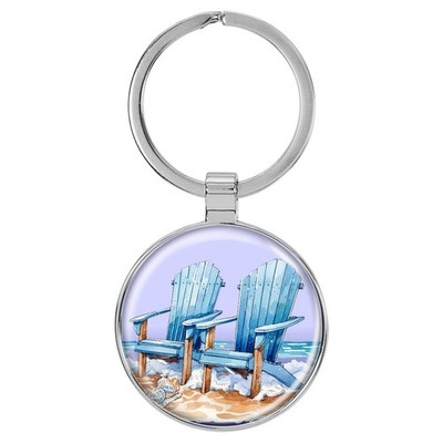 Enthoozies Adirondack Chairs Lake Life Domed Keychain Backpack Pull - 1.5 x 3