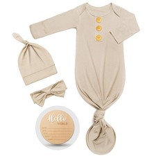 Soft Baby Knot Gown 0-3 Months, Newborn Announcement Sleepers With Mitten Cuf...