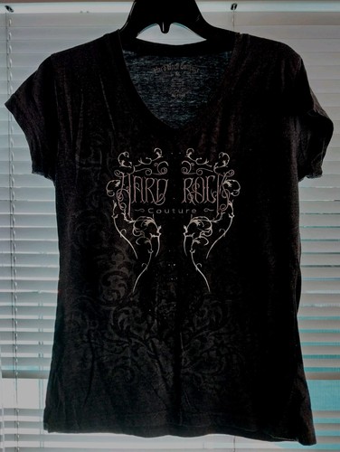 Camisa de alta costura Hard Rock Café Las Vegas ropa para mujer mediana negra y gris COMO NUEVA - Imagen 1 de 6