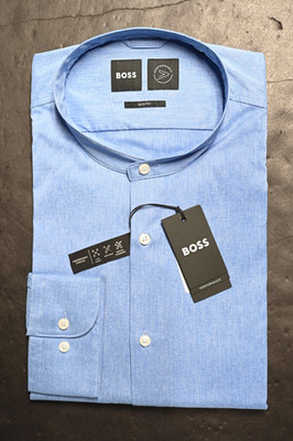 Hugo Boss Men Hank Slim Travel Performance Stand-Up Collar Stretch Shirt 39 15.5