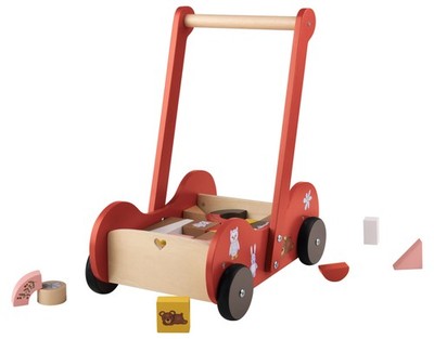 PLAYTIVE Schiebewagen Puppenwagen Kinderwagen Spiel Waldtiere Holz rot 31 tlg.