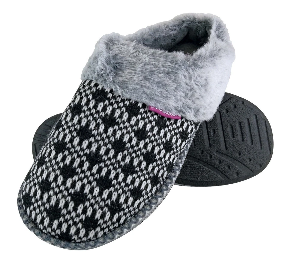 DUNLOP - Womens Cute Soft Comfy Indoor Memory Foam House Knit Slippers Mules - Imagem 3 de 4