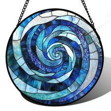 Blue Abstract Stained Glass Suncatcher - Unique Window Decor for Home Gifts