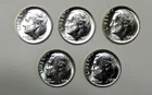 $5.00 UNDER SPOT   Five (5) 1964 Roosevelt 90% Silver Dimes  BU   .3615 Troy Oz