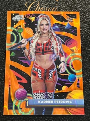 2026 Topps Cosmic Chrome WWE Karmen etrovic Base /25 Orange Galactic CF18