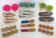 18 PC LOT HAIR CLIPS BARRETTES RHINESTONE ACRYLIC GLITTER PEARL CRYSTALS
