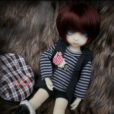 1/6yosd BJD Short Wig Doll Hair Shock Haircut Air Bangs Bob Dark Wine Red LUTS