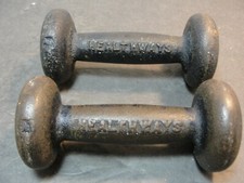  2 Vintage Healthways Belles Dumbbell Cast Iron Weight 3.5 lbs Each