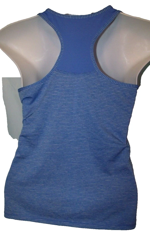 Danskin Now Blue Striped Scoop Neck Sleeveless Racerback Perforated Top Size L - Image 3 of 3