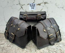 Black Leather Motorcycle Saddle Bag Side Pouch Panniers  of ComboThree  bags