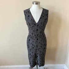 Alice + Olivia Pewter Gray Brocade V-Neck Bodycon Sheath Dress Size 4 5829