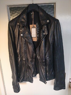 Gipsy Mauritius Mens Biker Lamb Eco Gavi Veg Black Leather Jacket Medium  Slimfit UK
