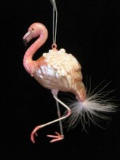 BLOWN GLASS PINK FLAMINGO ORNAMENT TROPICAL BIRD FEATHER NWT