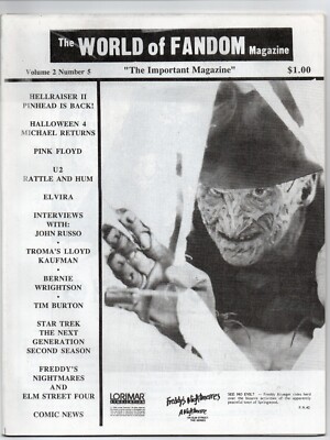 The World of Fandom Magazine 5 Freddy Krueger Hellraiser Toxic Avenger U2 Rare