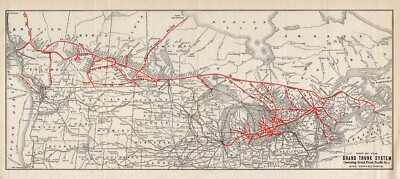 1912 Antique GRAND TRUNK RAILWAY System Map Vintage Railroad Map 1082