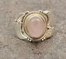 Gorgeous Pink Rose Quartz Ring 925 Sterling Silver Bohemian Ring Statement Ring