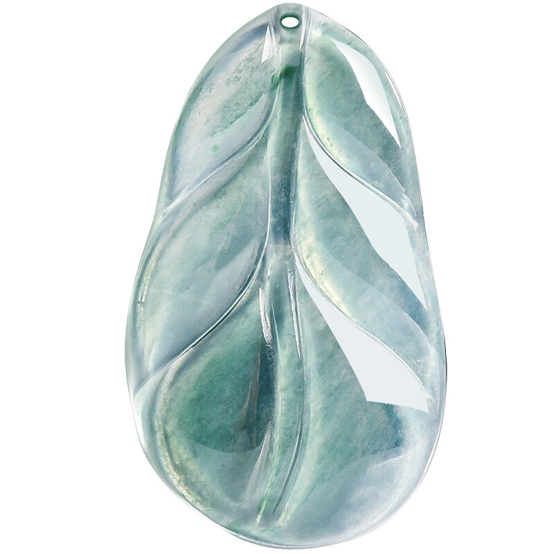 Certified Natural A-Grade Icy Blue Jadeite Leaf Pendant Sticky Ice