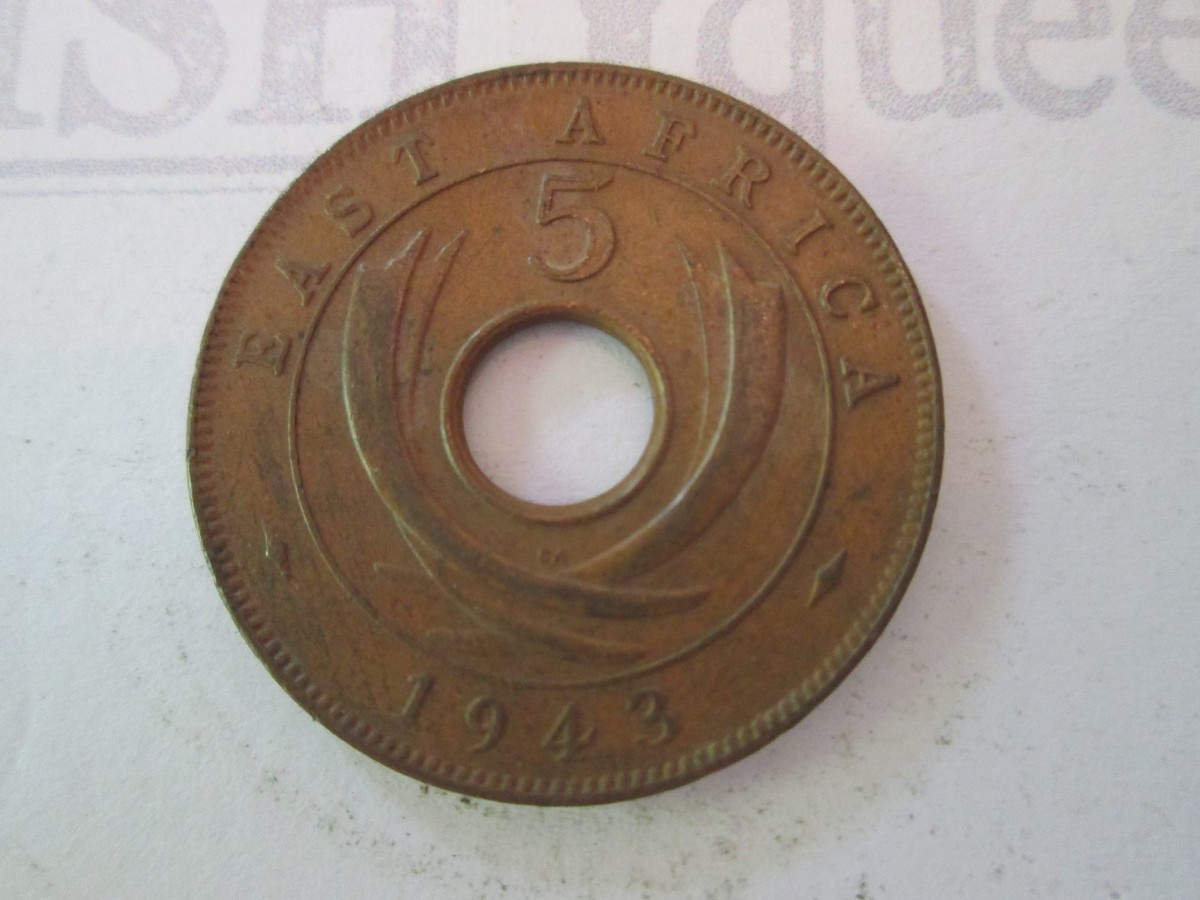1943 FIVE .5 CENTS! Vintage EAST AFRICA coin: GEORGE V bronze
