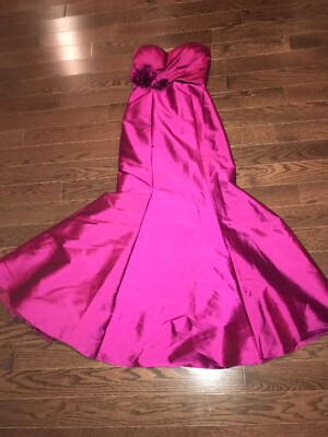 strapless open back dress V-Neck Magenta Long Bridesmaid Dress with Short Sleeves – FancyVestido main image 0