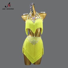 2024 Dance Costume For Girls Yellow Fringed Skirt Latin Dress Practice Clothing
